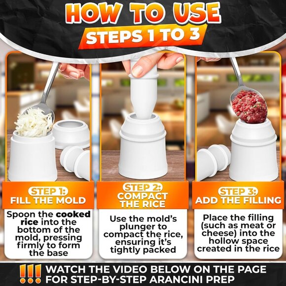 Arancini Maker Mold Set Dual Set for Round & Conical Rice Ball Bento (2 Molds) - Picture 2 of 12